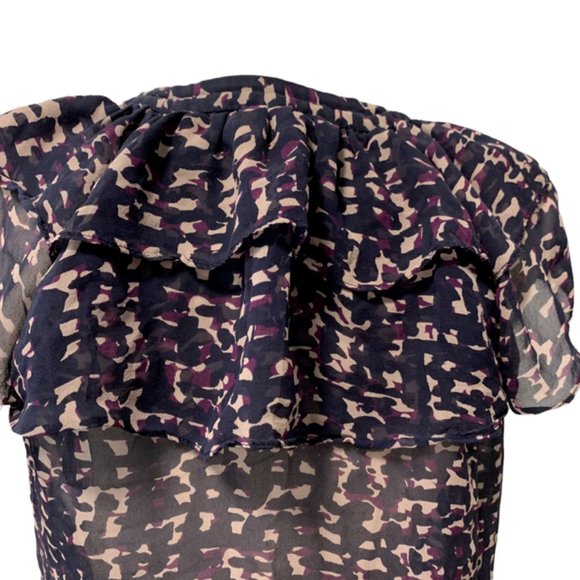 Ann Taylor Graphic Sheer Ruffle Silk Top Small - Picture 9 of 12